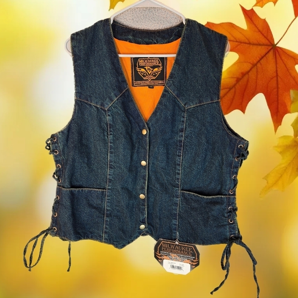 Milwaukee Unisex Denim Collection Performance Vest Sz 2XL Dark Blue Biker